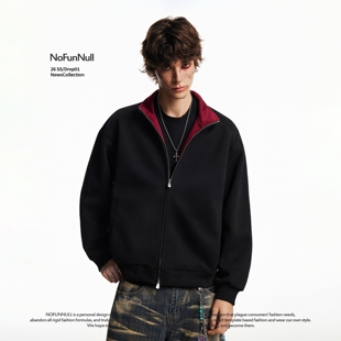 双拉链开衫 外套潮 430g重磅立领拼色极简风卫衣男女美式 NOFUNNULL