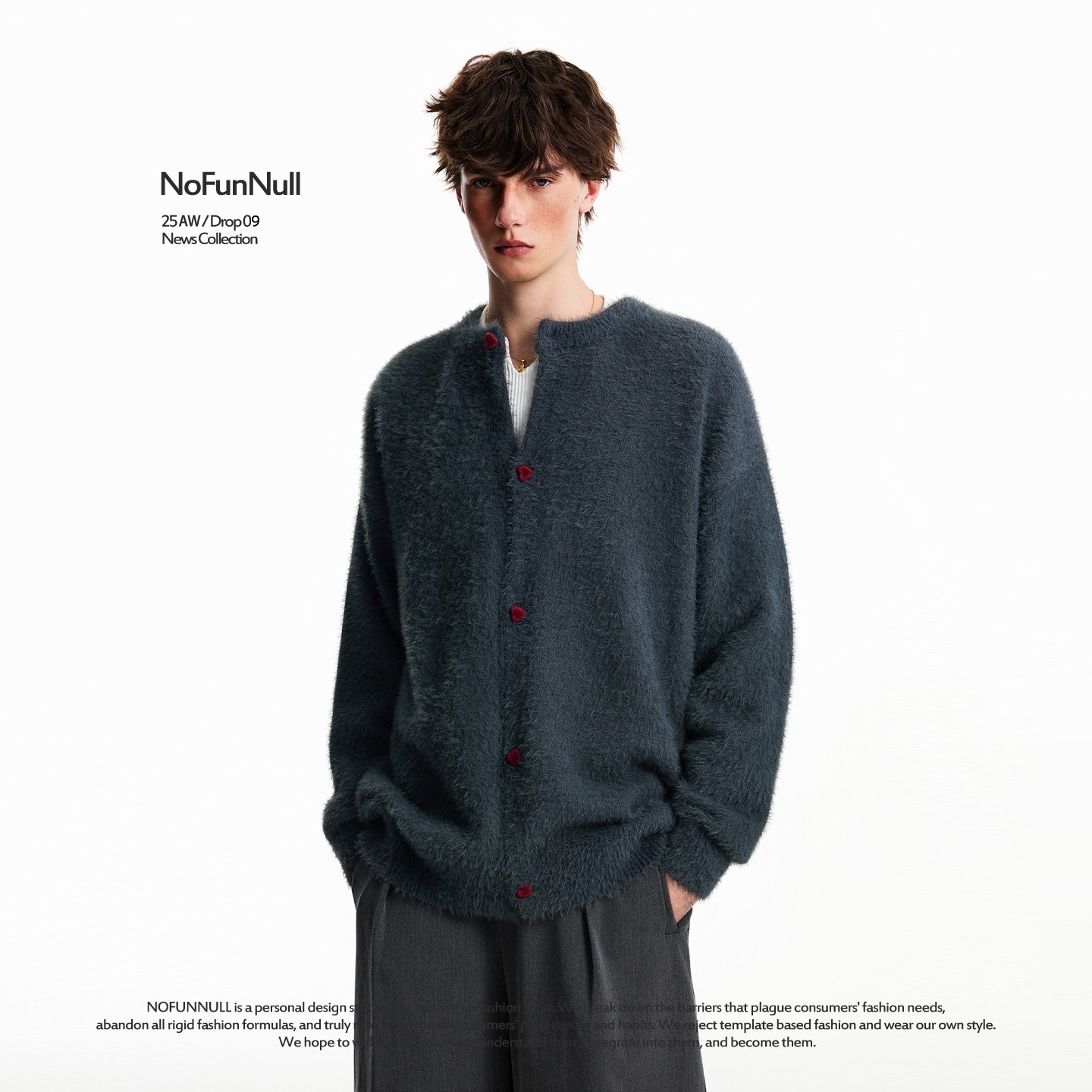 NOFUNNULL美式复古Baggy开衫圆领毛衣男女秋冬保暖情侣针织衫外套,男装,针织衫/毛衣,淘宝优惠券,粉丝福利购,淘宝优惠卷