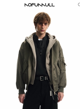 NOFUNNULL春季美式复古MA1假两件bomber夹克外套男宽松高级感上衣