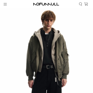 NOFUNNULL春季美式复古MA1假两件bomber夹克外套男宽松高级感上衣