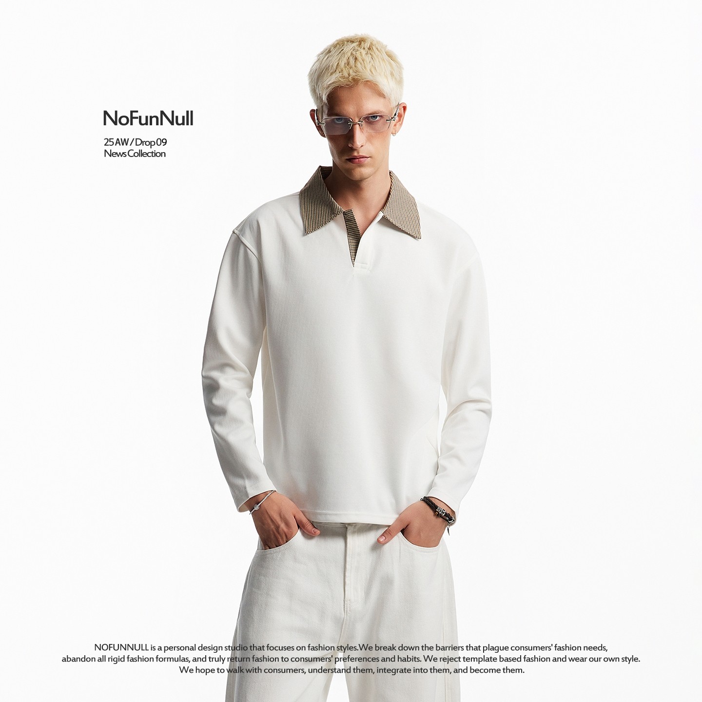 NOFUNNULL老钱风千鸟格polo领长袖T恤男秋cleanfit抗皱高质打底衫,男装,T恤,淘宝优惠券,粉丝福利购,淘宝优惠卷