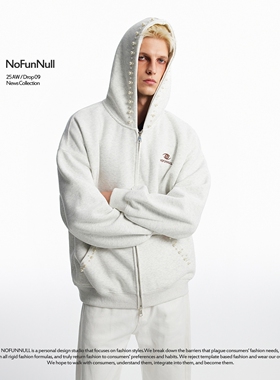 [明星同款]NOFUNNULL 春季400g重磅美式潮牌钉珠连帽卫衣男女外套