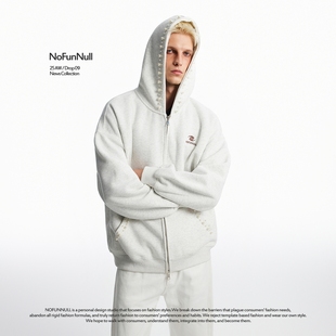 [明星同款]NOFUNNULL 400g重磅美式潮牌珍珠钉珠连帽卫衣男女外套