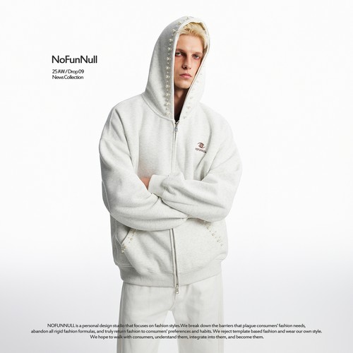 NOFUNNULL美潮珍珠钉珠连帽卫衣