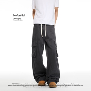 男女纯棉直筒休闲裤 NOFUNNULL 春季 裤 美式 复古解构拼接大口袋工装