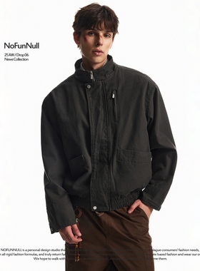 NOFUNNULL 美式复古bomber立领飞行夹克冬季男女boxy工装棉衣外套