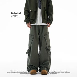 男设计感绑带休闲裤 NOFUNNULL 裤 vibe多口袋拼接工装 重磅纯棉美式
