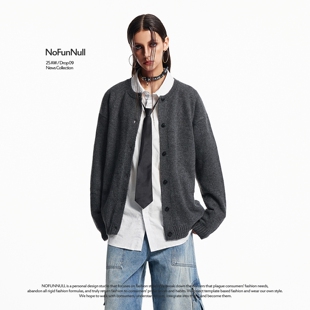 NOFUNNULL 毛衣男秋冬慵懒感高质针织外套 复古老钱风羊毛混纺开衫