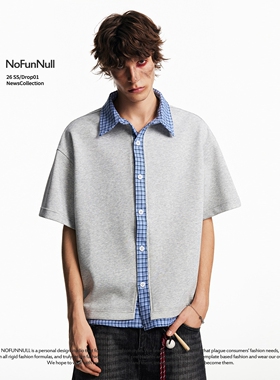 NOFUNNULL假两件设计感拼接短袖衬衫男女春夏美式潮牌休闲T恤外套