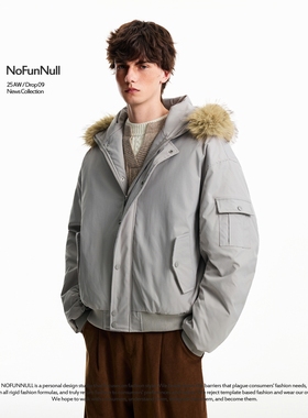 NOFUNNULL 重磅加厚保暖连帽派克服夹克秋冬可拆卸毛领棉衣外套潮