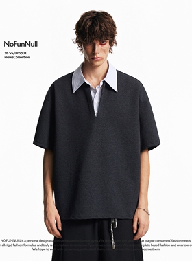 NOFUNNULL美式休闲假两件短袖POLO衫男女夏季衬衫领套头半袖T恤潮
