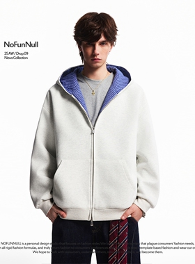 NOFUNNULL 春季蓝格纹设计感连帽开衫卫衣男女宽松Cleanfit外套潮