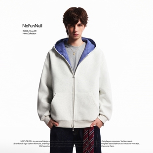 卫衣男女宽松Cleanfit外套潮 蓝格纹设计感连帽开衫 NOFUNNULL 春季