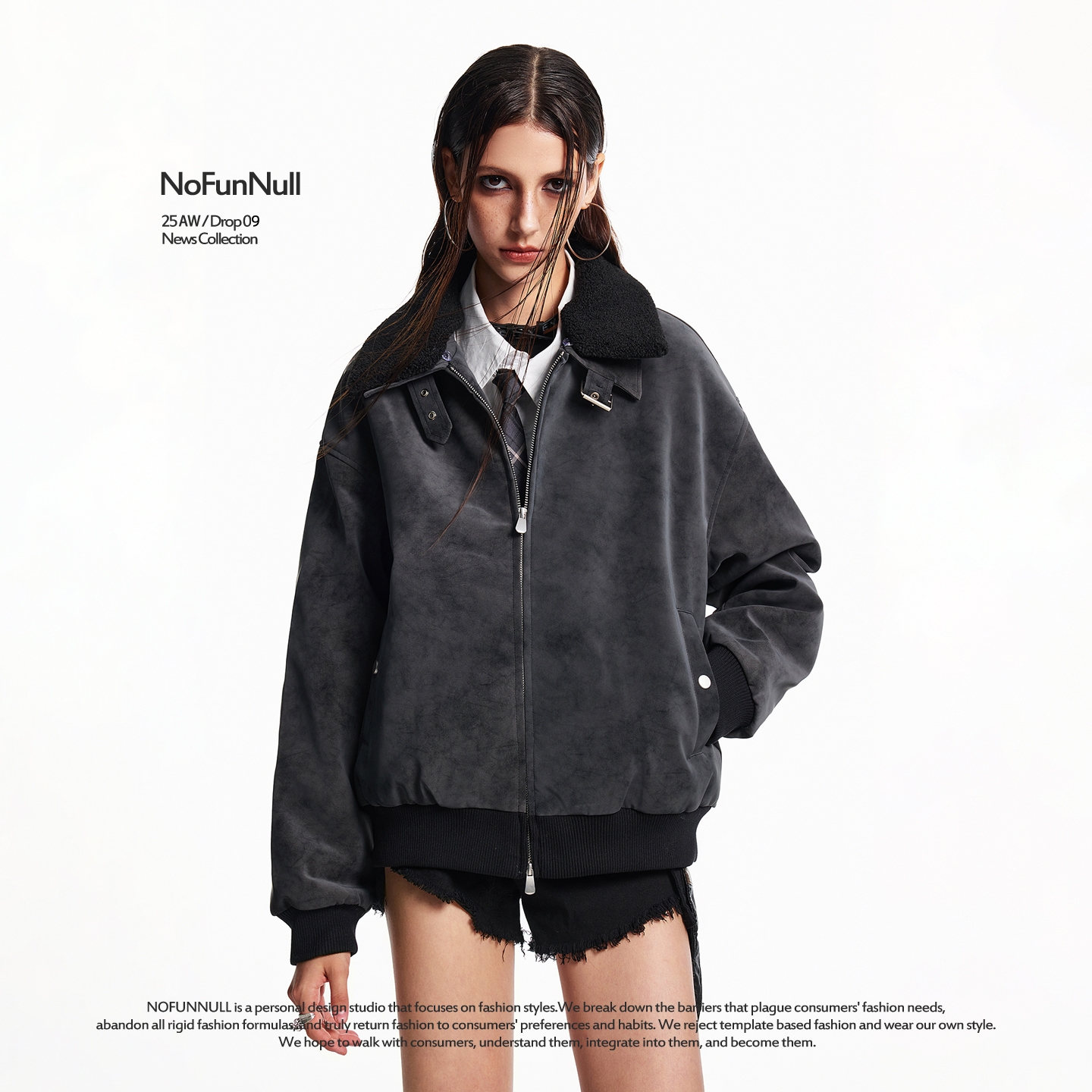 NOFUNNULL美式复古PU皮高质夹克