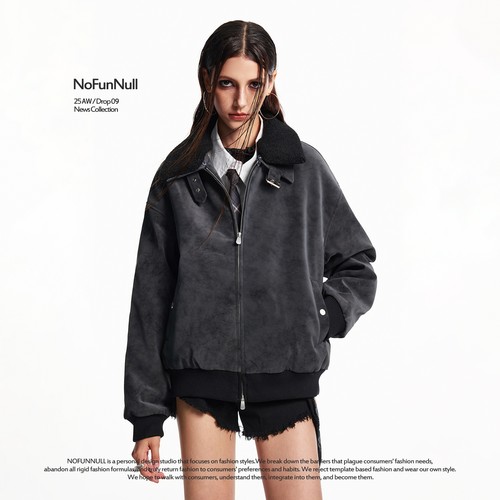 NOFUNNULL美式复古PU皮高质夹克