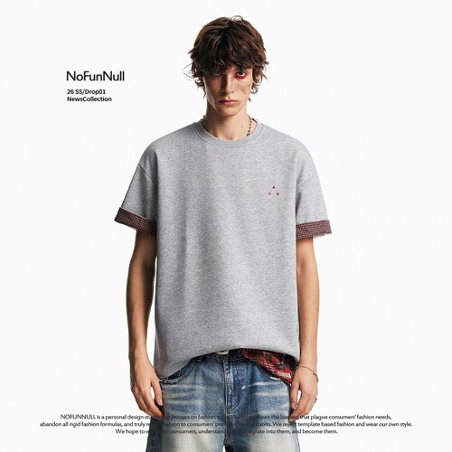 NOFUNNULL美式格纹翻边短袖T恤潮