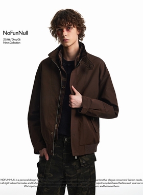 NOFUNNULL 美式复古假两件格纹拼接哈灵顿夹克男秋冬季短宽棉衣潮