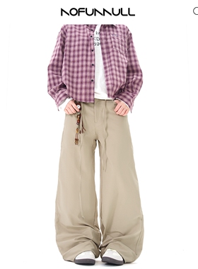 NOFUNNULL 春季复古垂感西裤男宽松直筒cleanfit飘带设计休闲裤子