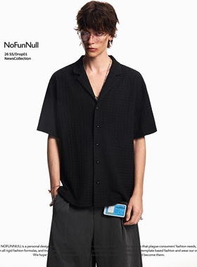 NOFUNNULL 美式古巴领肌理感短袖衬衫男女夏季轻奢老钱风纯色衬衣
