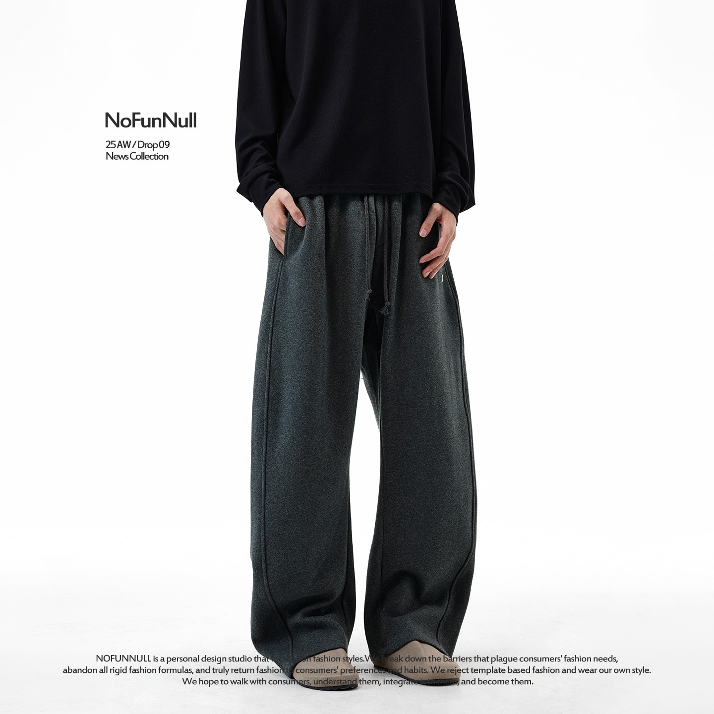 NOFUNNULL 美式复古弯刀休闲运动阔腿裤男女冬季加绒保暖垂感卫裤,男装,卫裤,淘宝优惠券,粉丝福利购,淘宝优惠卷