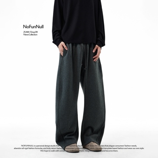 男女冬季 NOFUNNULL 美式 复古弯刀休闲运动阔腿裤 加绒保暖垂感卫裤