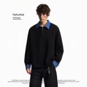 POLO衫 NOFUNNULL 男女长袖 复古撞色假两件卫衣春季 宽松外套潮 美式