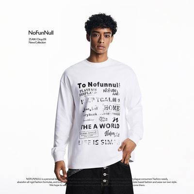 NOFUNNULL美式cleanfit印花长袖t