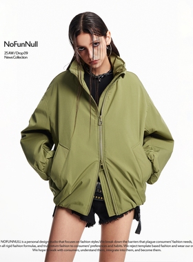 NOFUNNULL 美式复古立领飞行夹克棉服男女秋冬保暖短宽上衣外套潮