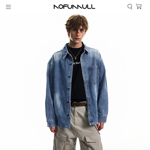 NOFUNNULL 复古水洗蓝色牛仔外套男vibe做旧宽松痞帅情侣夹克 美式