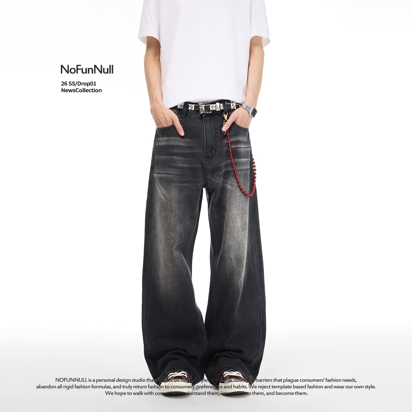 NOFUNNULL 美式复古做旧水洗猫须牛仔裤男女Cleanfit磨白直筒裤潮