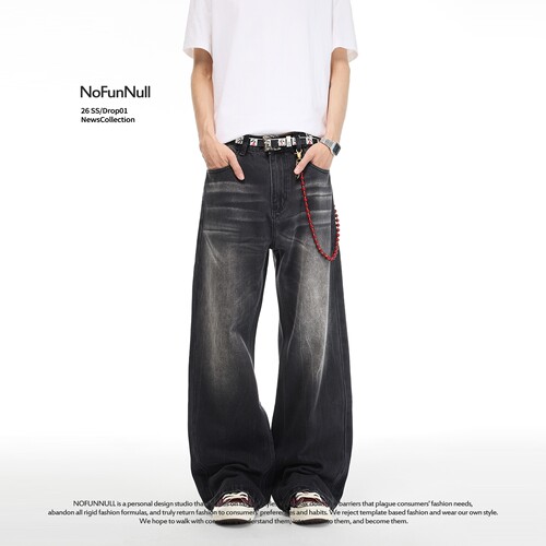 NOFUNNULL做旧水洗猫须牛仔裤潮