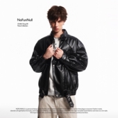 NOFUNNULL 美式 复古机车风PU皮夹克男春中性风短宽廓形美拉德外套