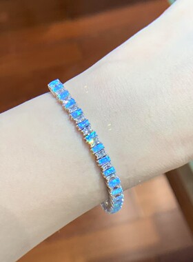 925银镶嵌T方培育欧泊手链