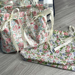 手工编织镂空花嫁圆股纱包包内衬蝴蝶结双抽绳束口收纳包内衬袋