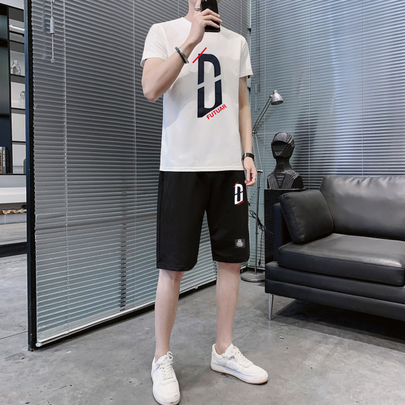 运动服男士夏季短袖套装潮牌搭配一套衣服韩版潮流休闲夏装