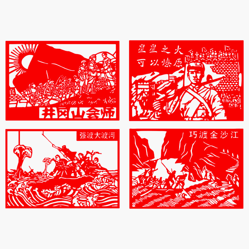 红色主题剪纸成品抗美援朝手工刻纸中国风学生作品幼儿园剪纸画