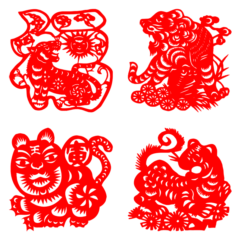 生肖虎剪纸窗花宣纸新年春节刻纸儿童幼儿园学校装饰画福字中国风