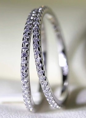 s925纯银个性小众设计满圈白锆石戒指女欧美叠戴尾戒食指指环饰品