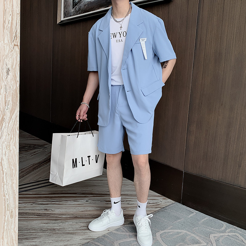 夏季韩版男ins网红西装潮流宽松短袖西服短裤套装B267-TZ117,男装西服套装,电商B267