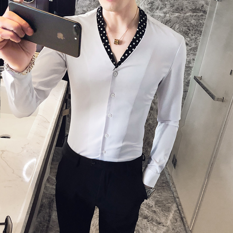 2021春款 男士潮流领带衬衣青年发型师男衬衫潮A369-8006图片