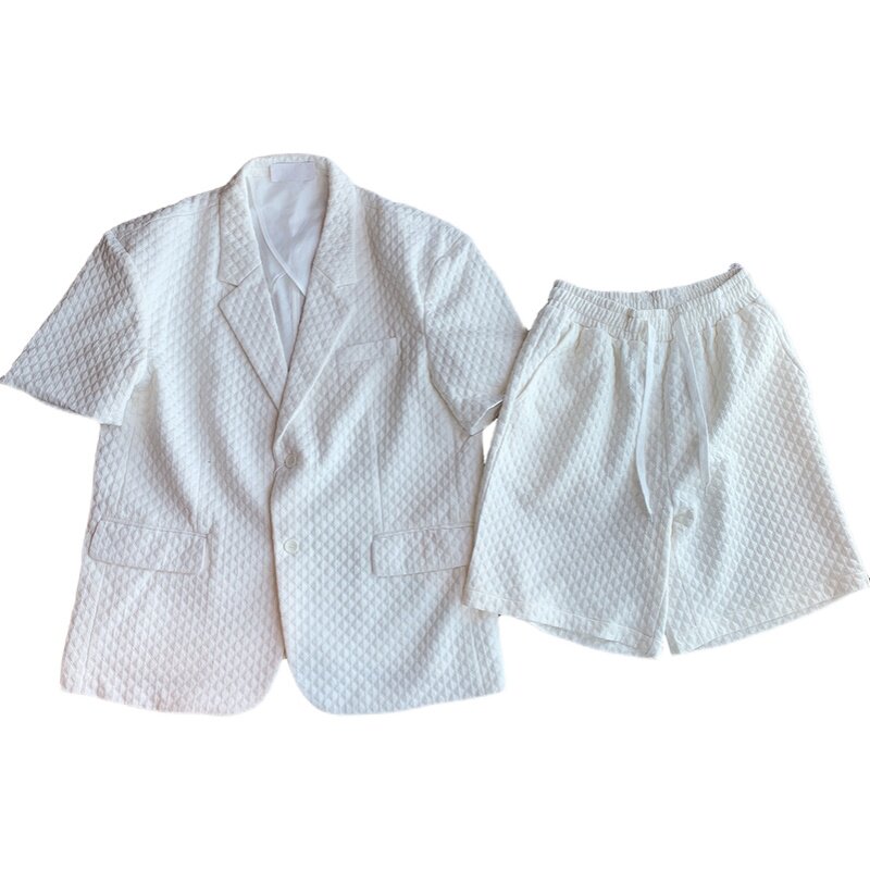 夏季韩版宽松网红休闲华夫格短袖西服男纯色套装B267-TZ112-P145,男装西服套装,电商B267