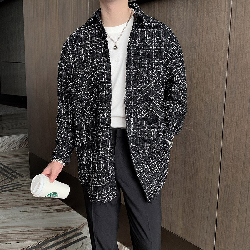 2021秋冬新款韩版网红编织小香风格子长袖衬衫外套B267-CS617图片