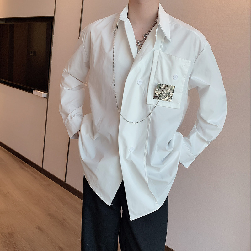 秋季红高级感小众长袖衬衫男金属装饰链条衬衣男CS633,男装衬衫,电商B267