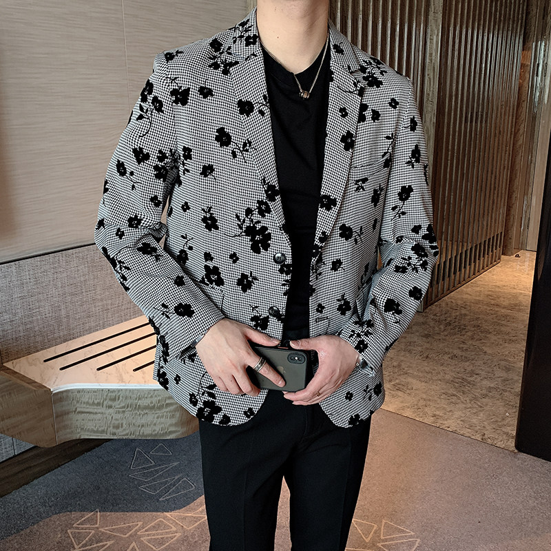 千鸟格韩版西服复古潮流帅气微松休闲西装外套男A369-XZ2035图片