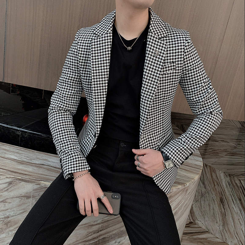 2021春季新款英伦男修身格子西装韩版格子西装潮A369-XZ018,男装西服,电商B267