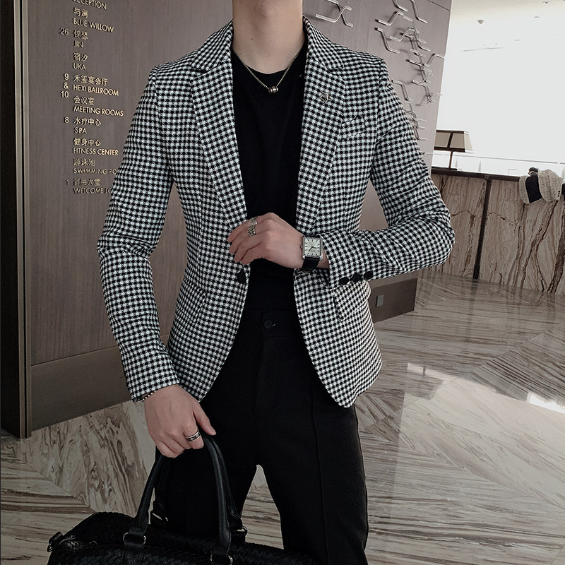 2021春季新款英伦男修身格子西装韩版格子西装潮A369-XZ018,男装西服,电商B267