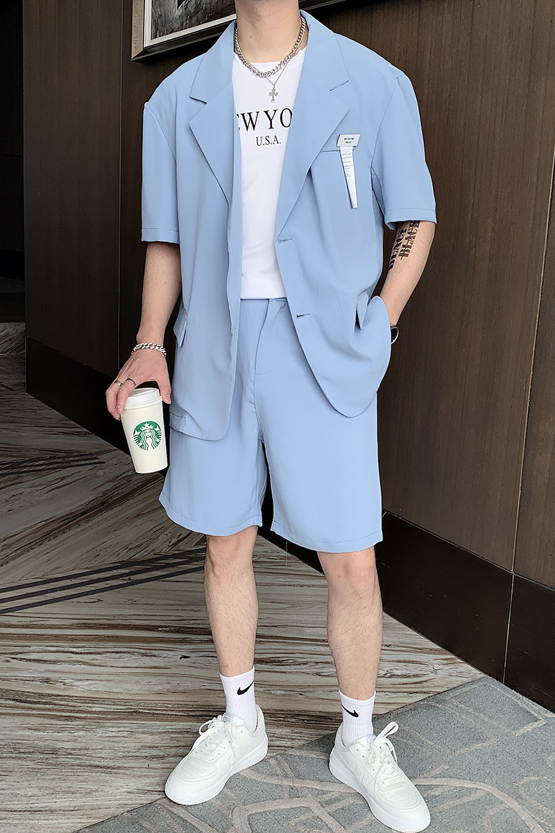 夏季韩版男ins网红西装潮流宽松短袖西服短裤套装B267-TZ117,男装西服套装,电商B267