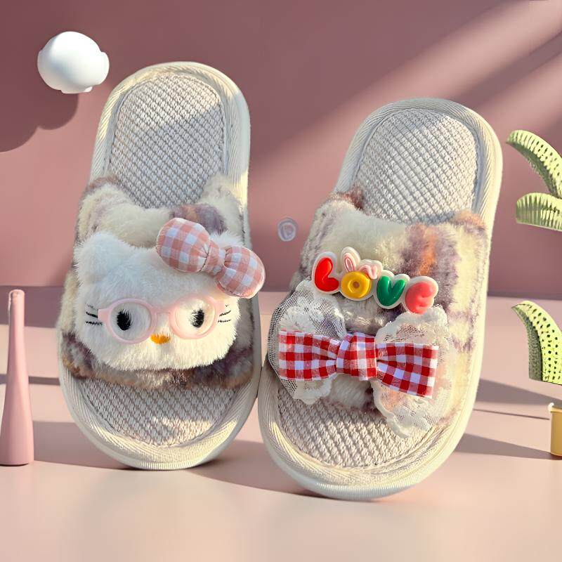 儿童拖鞋春秋女童室内居家亚麻小女孩可爱HelloKitty亲子四季棉麻