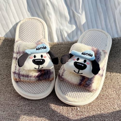 儿童春季拖鞋男童室内居家防滑女童卡通可爱四季亚麻地板亲子拖