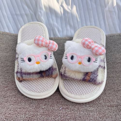 Hello Kitty女童拖鞋2026新款春季亚麻居家防滑儿童小女孩亲子拖